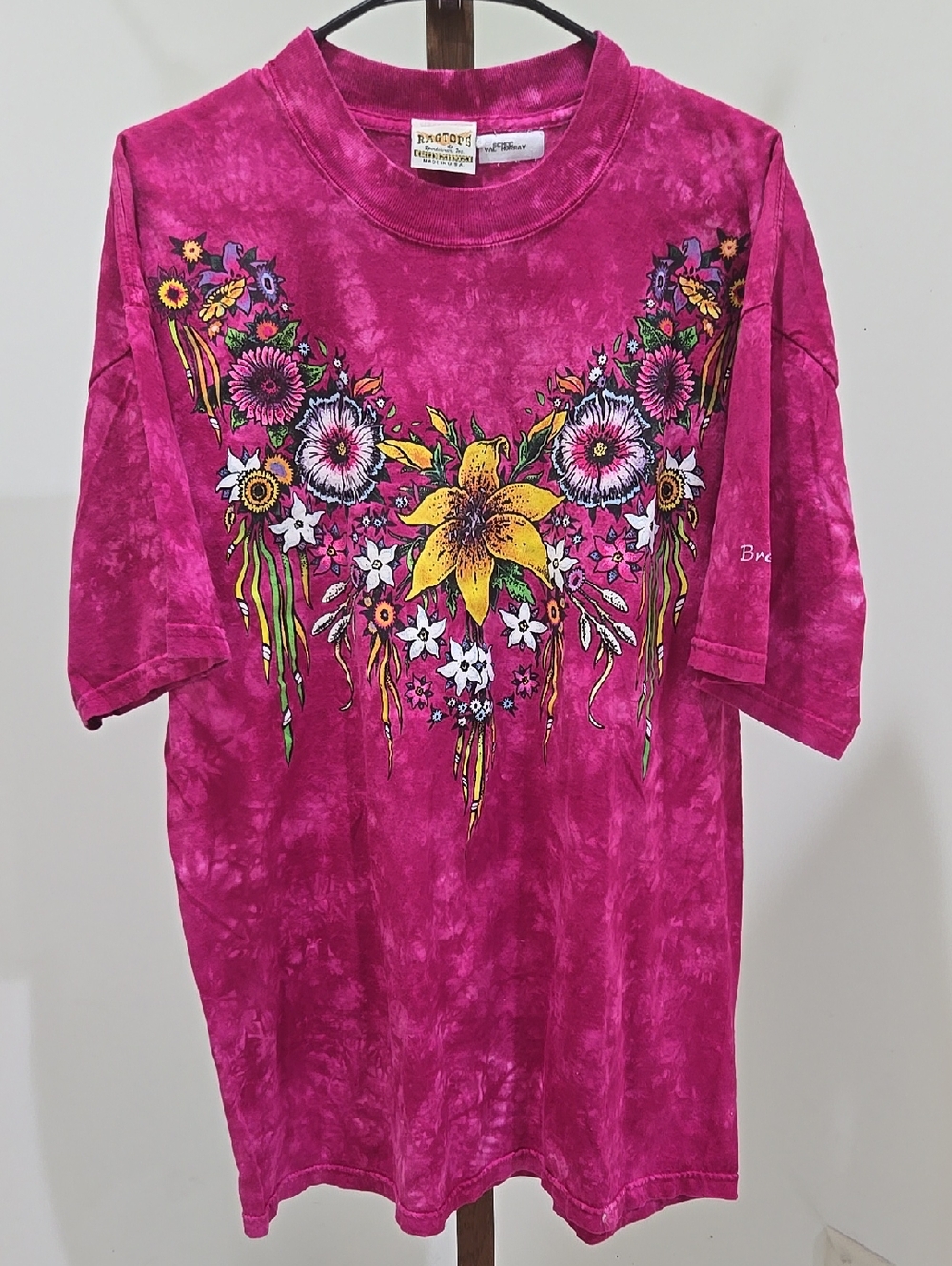 Vintage Ragtops Acid Wash Tyedye 100% Cotton MADE IN USA Floral Shirt Size XL